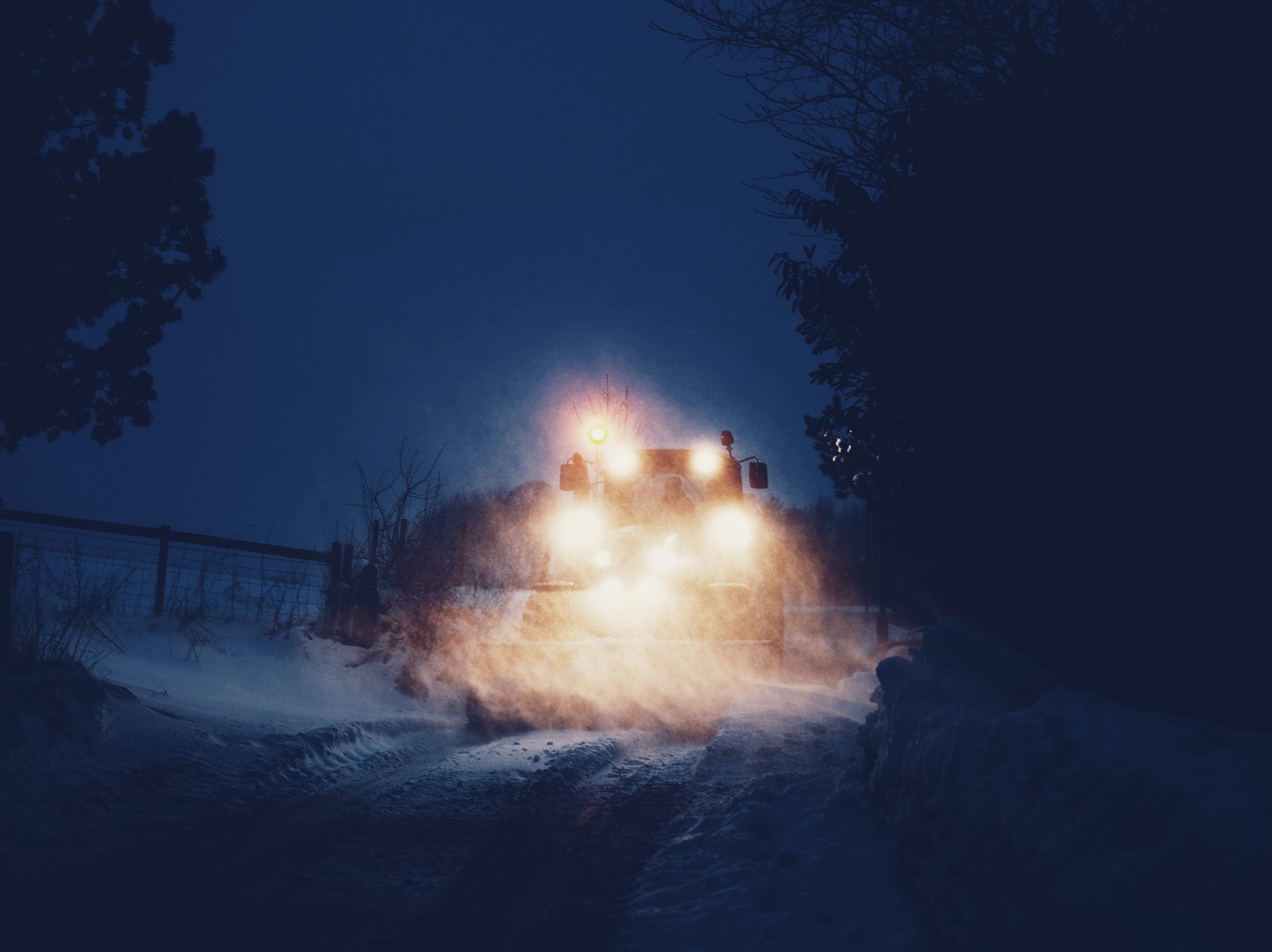 Snow Plow at night