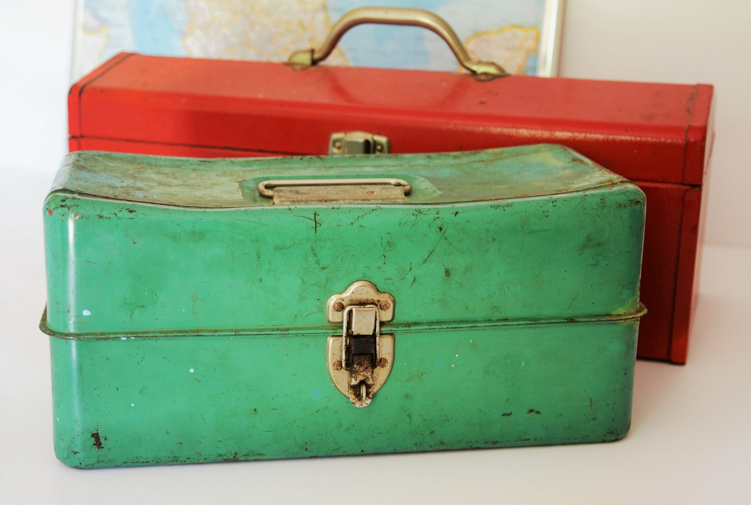 two toolboxes, red and green